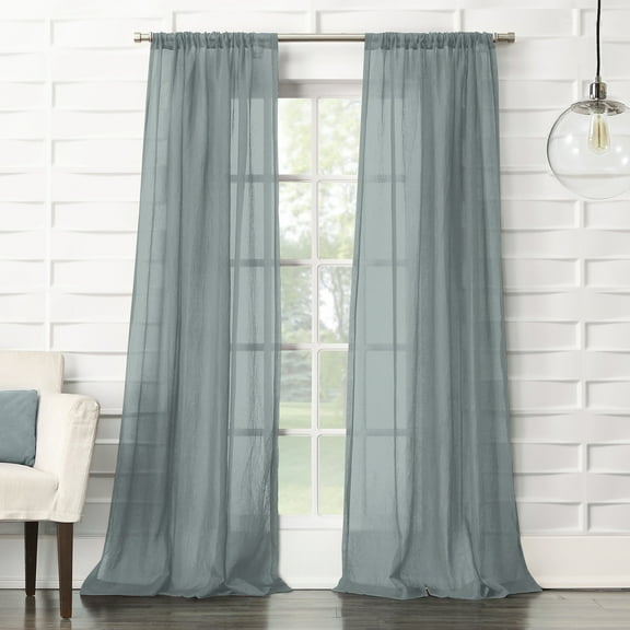 No. 918 Vida Crushed Texture Semi-Sheer Rod Pocket Curtain Panel, 50"x84", Harbor Blue