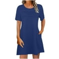 thumbnail image 1 of Liquidation d'Été 2025! Robe Grande Taille pour Femmes, Liquidation de Robe d'Été pour Femmes, Mode Femme Confortable Robe d'Été Couleur Unie Manches Courtes Col Rond, 1 of 4