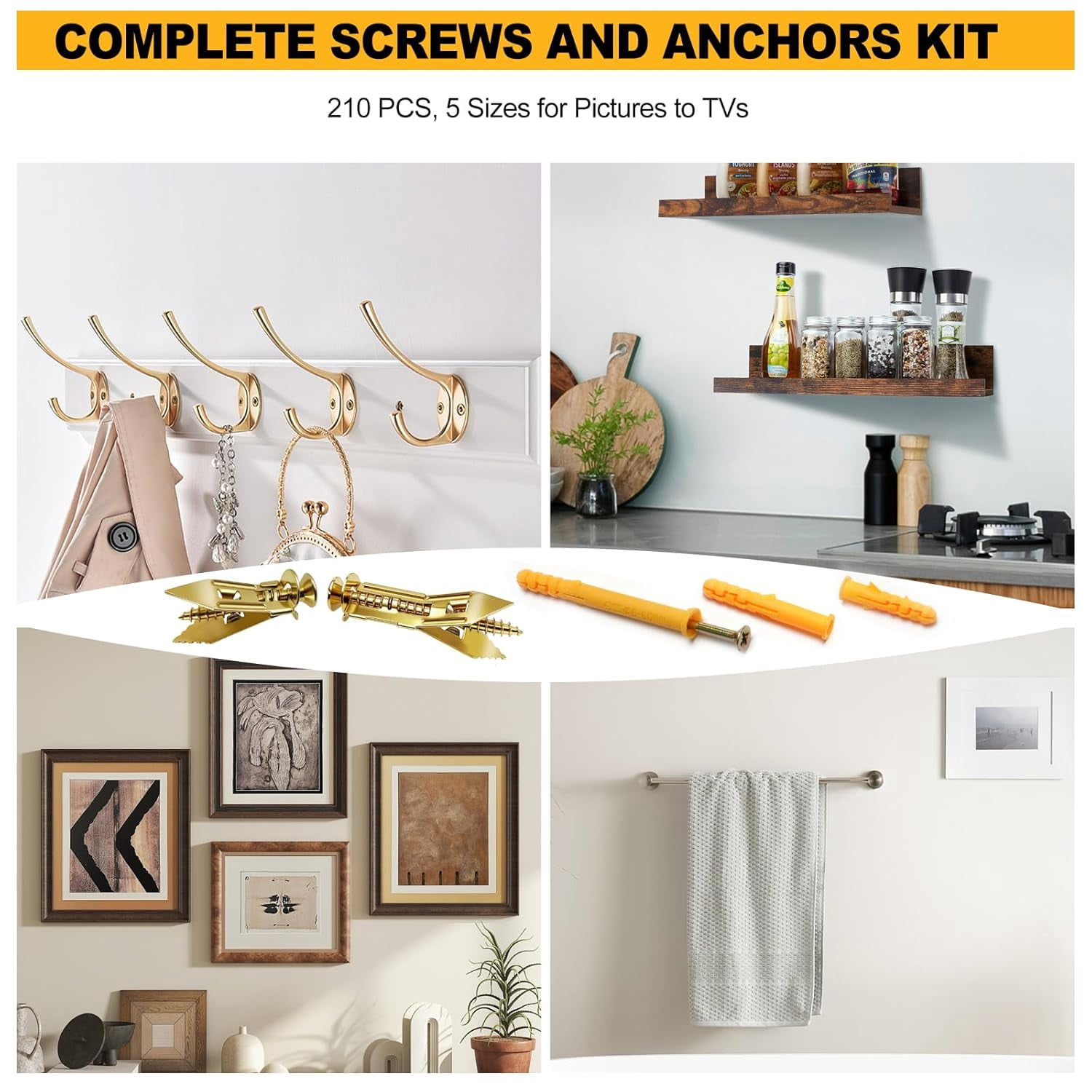 210 Pcs Smyeyml Drywall Anchors and Screws Assortment Kit, 70 Pcs Drywall Anchors Heavy Duty, 140 Pcs Self Drilling Drywall Anchors, Wall Anchors for Drywall, Shelves, Pictures, and Office Art Decor