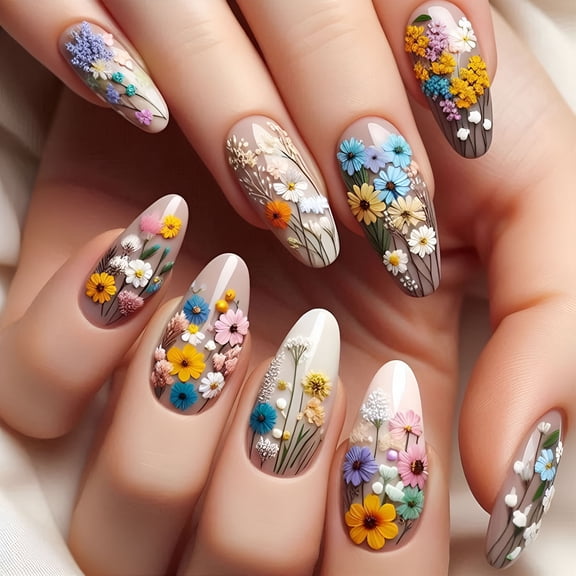 RAGUPEL 24Pcs Colorful Daisy Nail Art Stickers,Floral Nail Decals,Easy-To-Apply & Long-Lasting Designs for Manicures,Nail Decals for Nail Art