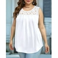 thumbnail image 5 of Summer Tank Tops for Women Loose Fit Pleated Tunics Scoop Neck Sleeveless Lace Tops Curved Hem Flowy White S, 5 of 7
