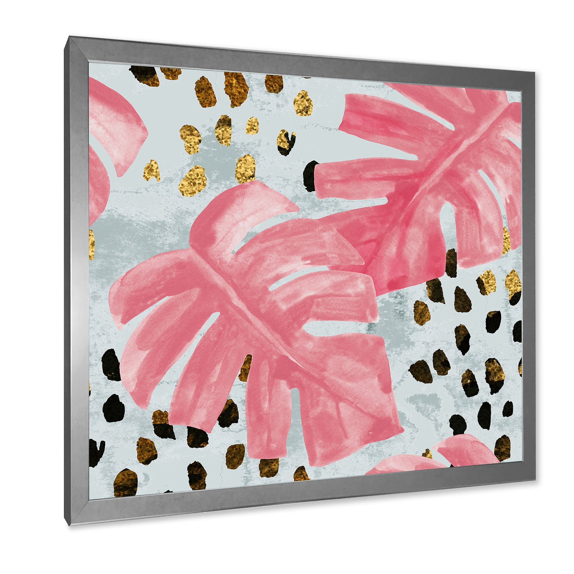 Designart 'Rough Brush Strokes Pink Colored Monstera II' Tropical Framed Art Print
