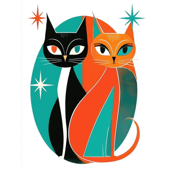 Mid-Century Modern Cat Duo Poster 【Photo Paper】