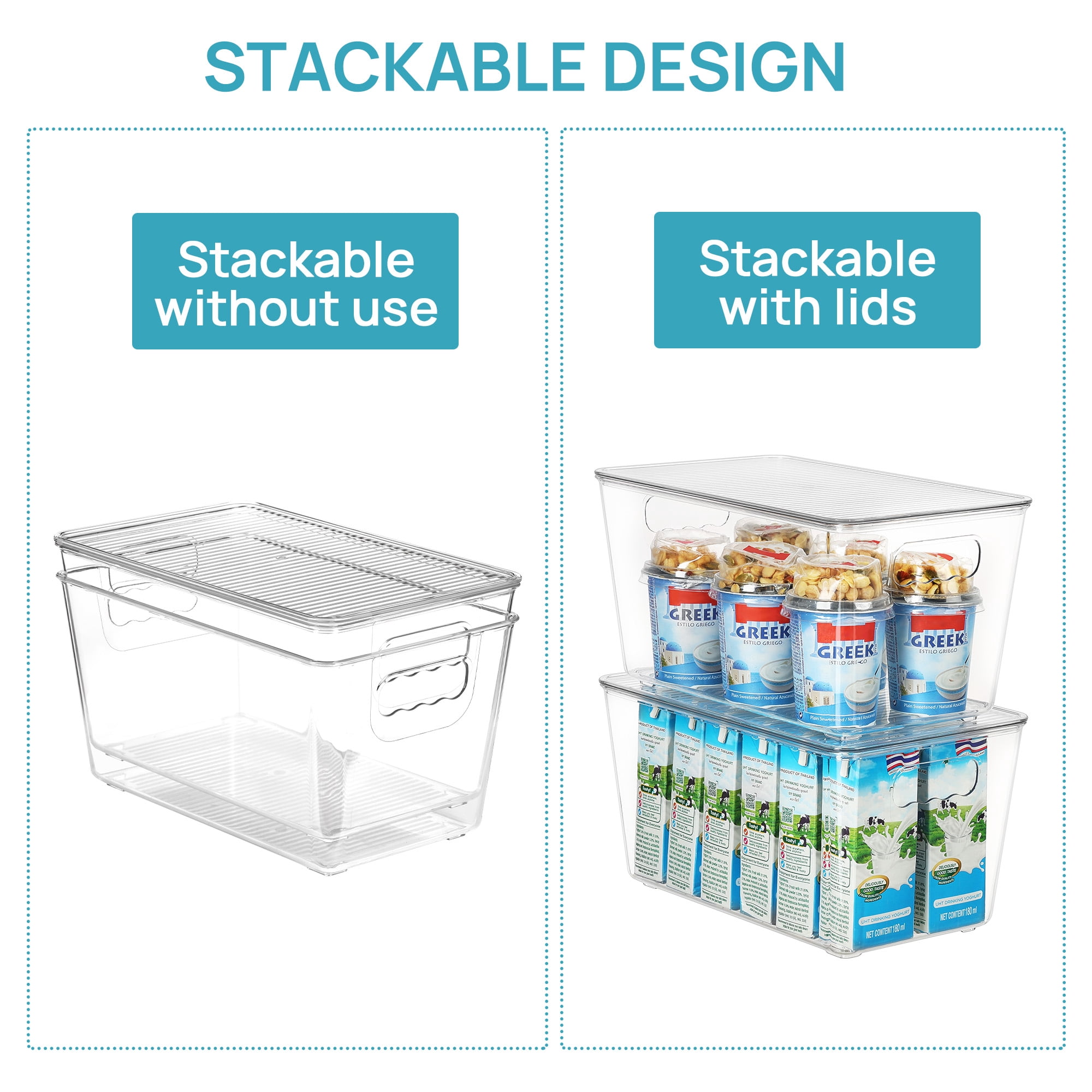 Sindcom 6 Pack Clear Plastic Storage Bins with Lids, Pantry Organizer, for Cabinet, Kitchen, Medium