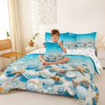 thumbnail image 4 of Manfei Lovely Seashell 7-Piece King Bedding,Kawaii Starfish King Bed in a Bag,Light Blue,Polkadot Reversible, 4 of 8