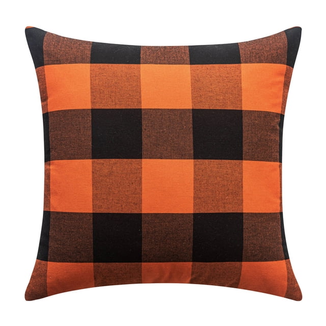 TopLLC Halloween Decor Fall Decor Emotion Check Plaid Throw Pillow Covers Cushion Case Polyester Linen For Fall Home Decor Orange And Black Halloween Party Favor