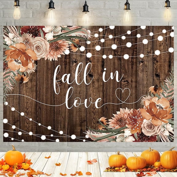 7x5FT Fall in Love Bridal Shower Backdrop Autumn Rustic Wedding Photography Background Terracotta Fall Wedding Floral Brown Wood Party Decoration Banner Photo Booth Props