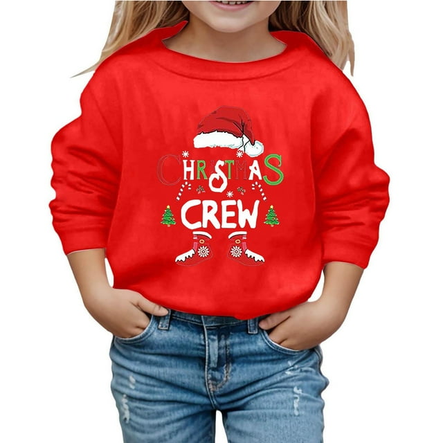 Grand Enfant Chandail à Capuchon Garçon Grand Chandail à Capuchon Enfants Chandail Confortable Femme Chat Cordon de Serrage Noël Enfants Manches Longues Col Rond Chandails en Molleton Imprimé Lettre Léger Chandails en Molleton Blouse Haut Rouge 8-9 Ans