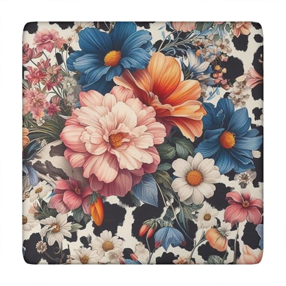 Pioneer Flower Floral Print Pattern Square Fitted Tablecloth with Elastic Edge,Square Table Cover,Washable Elastic Table Cover for Home Kitchen Party Decor 34"x34"