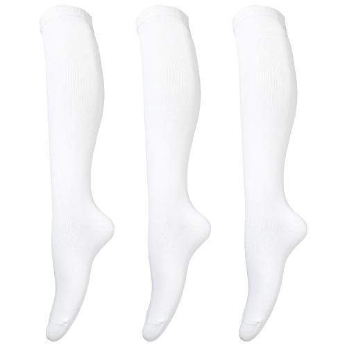 Tom & Mary Women’s Knee High Socks Stretch Non-Slip Non See Through Adjusted Calf 3-Pack Combed Cotton Soft 86% 