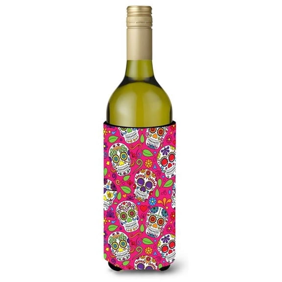 Day of the Dead Pink Wine Bottle Beverge Insulator Hugger