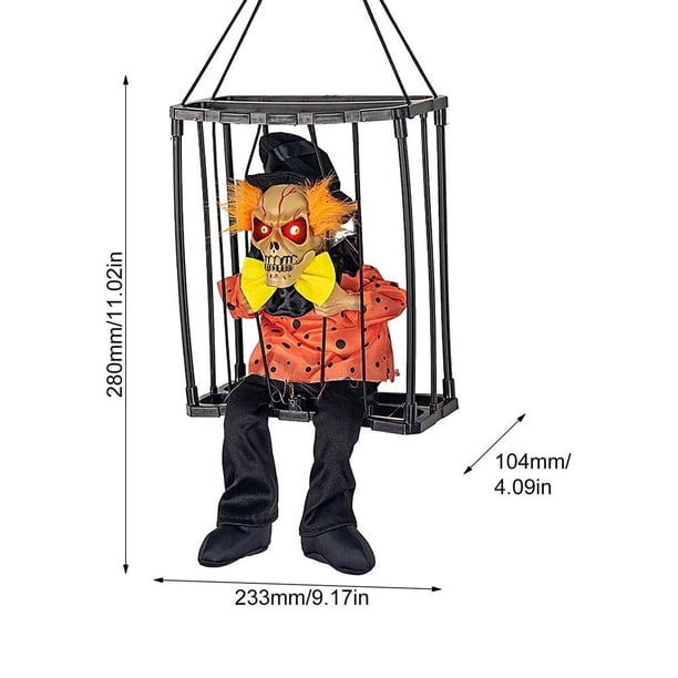 Fantasma prisionero en jaula para decoración de Halloween, Cráneo aterrador, juguete de esqueleto eléctrico, muñeca con sonido de ojo brillante, fantasma parlante colgante