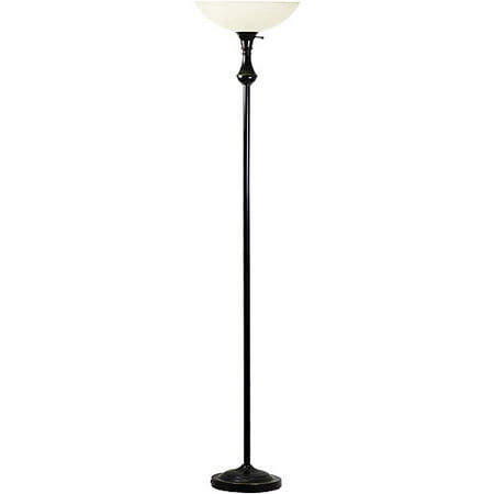 Torchiere Lamp, Metal with Glass Shade
