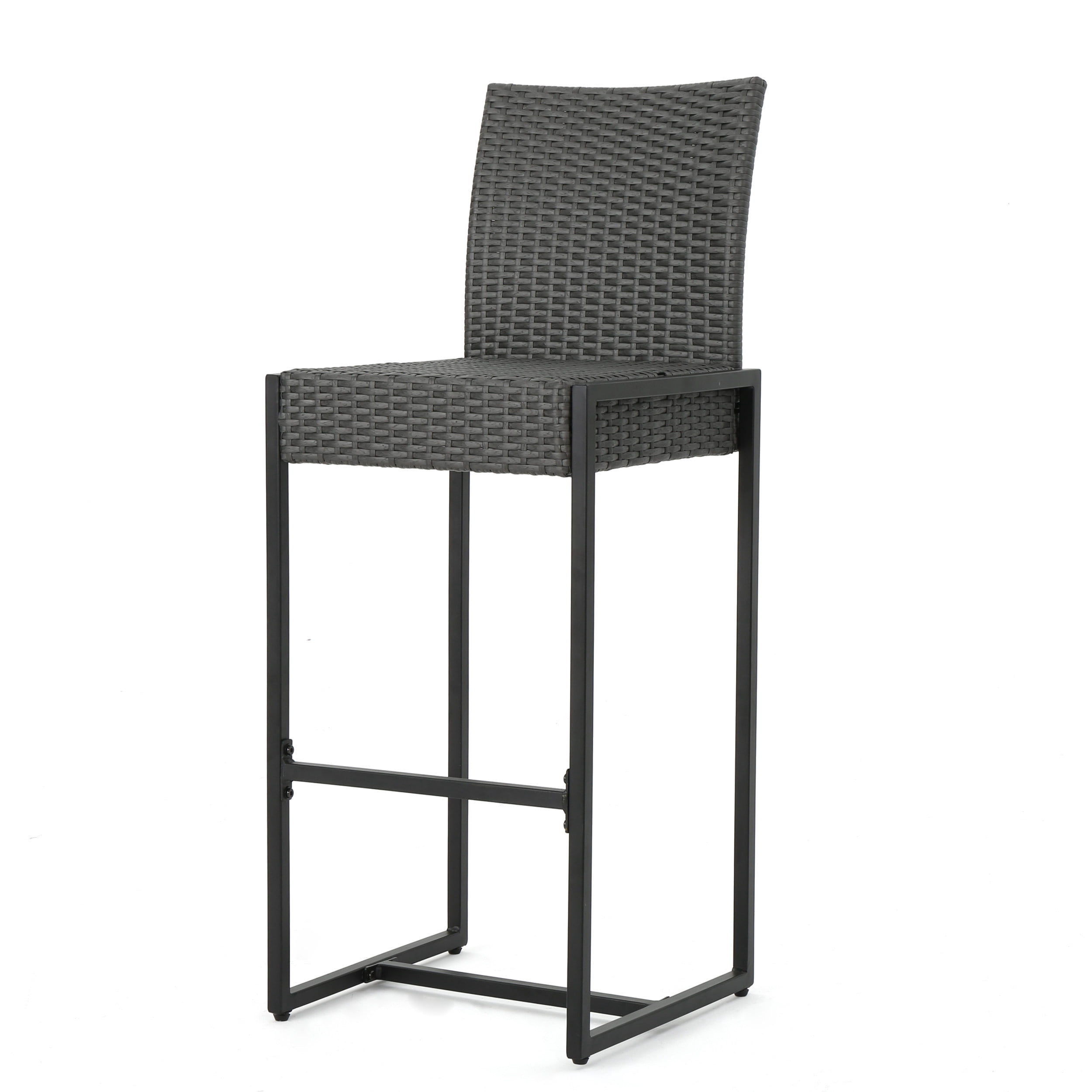 Outdoor Wicker Bar Stool Set of 2, Height Leisure Seats for Patio Bar, Brown and Grey