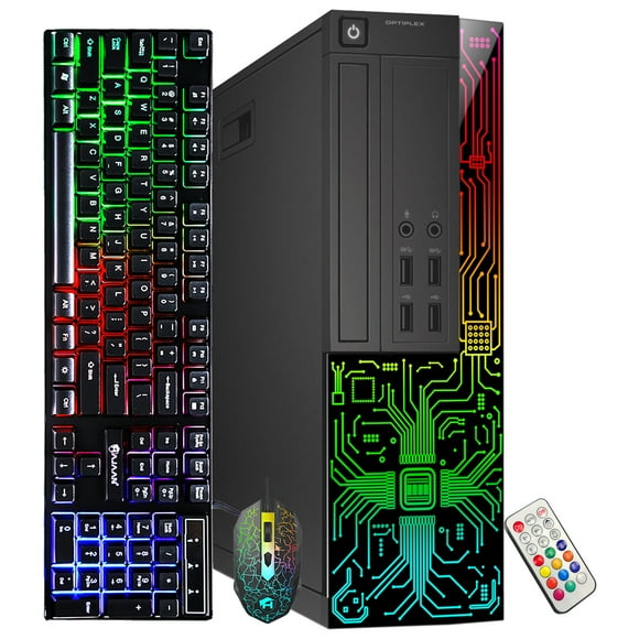 Custom Build RGB lights Gaming PC- Dell Computer OptiPlex Desktop PC, Intel Core i5 3.20 GHz, AMD Radeon RX 550 4GB GDDR5, 16GB RAM, 512GB SSD, WiFi, Windows 10 - Refurbished