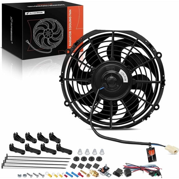 A-Premium 10'' 10 inch Electric Radiator Fan 900 mÂ³/h, 12V 80W with Thermostat Wiring Switch Relay Kit