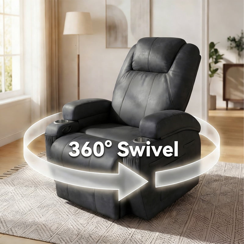 Homall 360° Swivel Rocking Recliner Massage Oversized Singal Sofa For Living Room Ergonomic High Backrest and Adjustable Recliner,PU Black