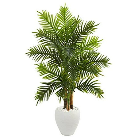 Nearly Natural artificial indoor 5' Areca Palm Artificial Tree in White Planter (Real Touch)