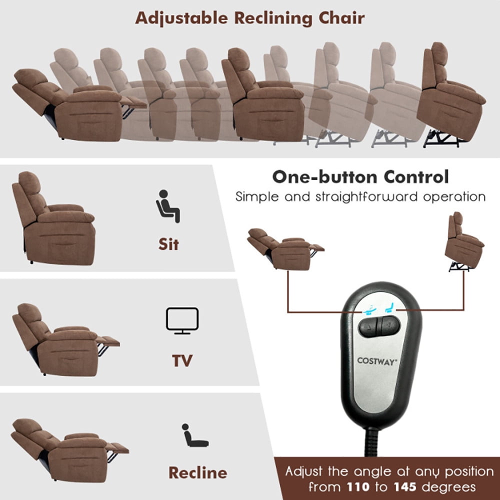 Finihen Electric Power Lift Relax Sofa Recliner Chair, Power Lift Recliner Sofa with Side Pocket and Remote Control, for Elderly, for Living Room, Bedroom, Brown