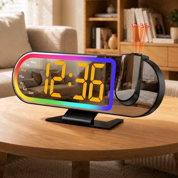 Jionchery Projection Alarm Clock for Heavy Sleepers, Extra-Loud Bedside Digital Clock with Large Display, RGB Night Light with Snooze & Adjustable Brightness, Customizable Alarm for Kids Adults