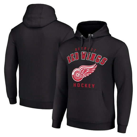 Men's Starter Black Detroit Red Wings  Logo Pullover Hoodie