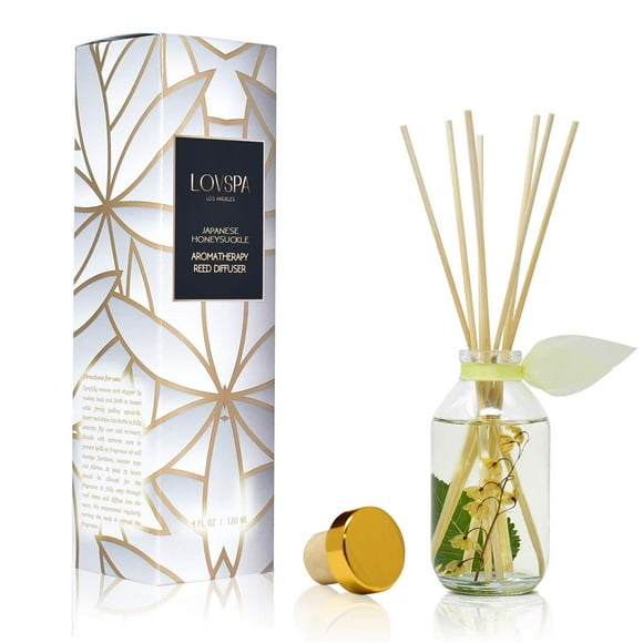 LOVSPA Japanese Honeysuckle Reed Diffuser Set - Fresh Floral Bouquet Scent Diffuser - Reed Diffusers for Home with Long Lasting Fragrance - Non-Toxic Oil Reed Diffuser - Made in The USA