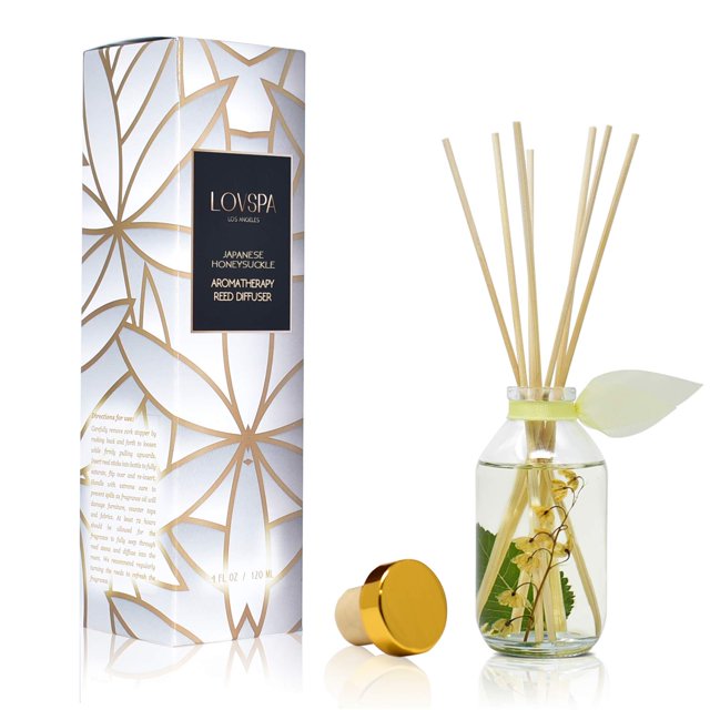 LOVSPA Japanese Honeysuckle Reed Diffuser Set - Fresh Floral Bouquet Scent Diffuser - Reed Diffusers for Home with Long Lasting Fragrance - Non-Toxic Oil Reed Diffuser - Made in The USA