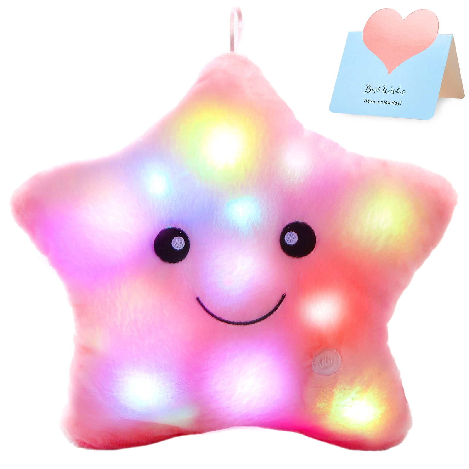 WEWILL Pink Twinkle Star Plush Pillows Night Light Stuffed Toys