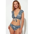 thumbnail image 3 of Women's Bleu Rod Beattie M21199 Island Time Tie Front Cap Sleeve Crop Swim Top (Navy Multi 12), 3 of 3