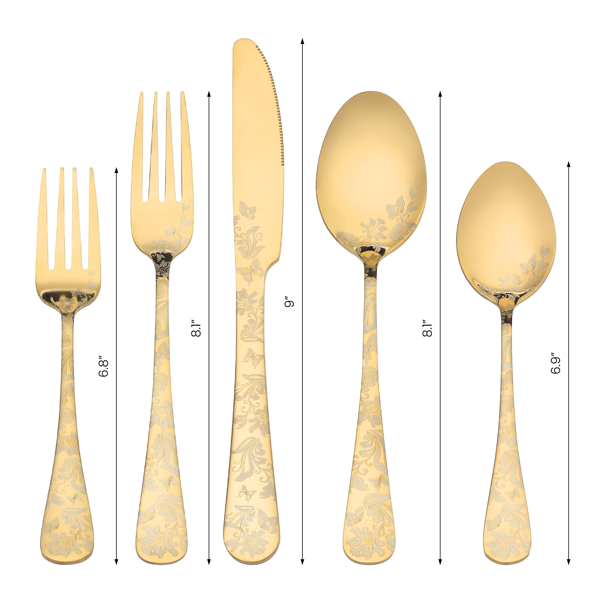 Unique Bargains 20 Pieces Stainless Steel Silverware Set Flatware Set Gold