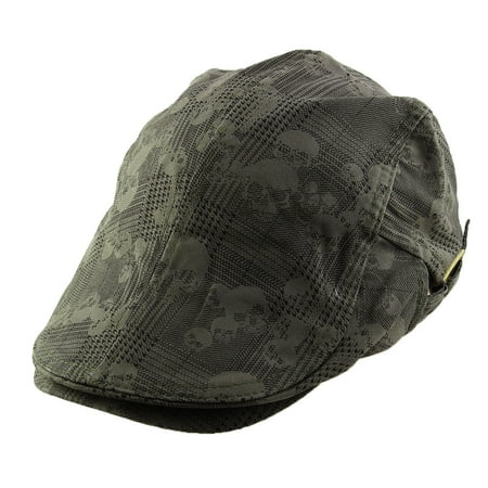 Army Green Berets Training - Men Women Skull Print Newsboy Ivy Cap Cabbie Driving Golf Flat Beret Hat