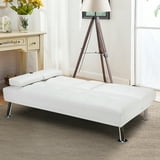 Costway Convertible Folding Futon Sofa Bed Leather w/Cup Holders ...