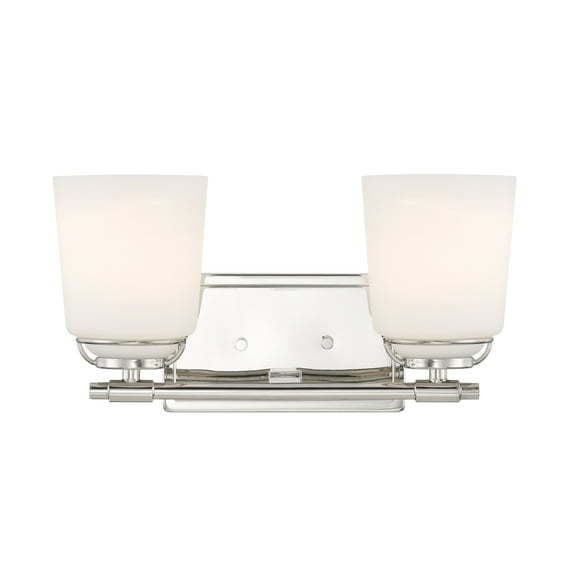 Designers Fountain Stella 14.25 inch 2-Light Polished Nickel Modern Bathroom Vanity Light Fixture with Etched Opal Glass Shades, D291M-2B-PN