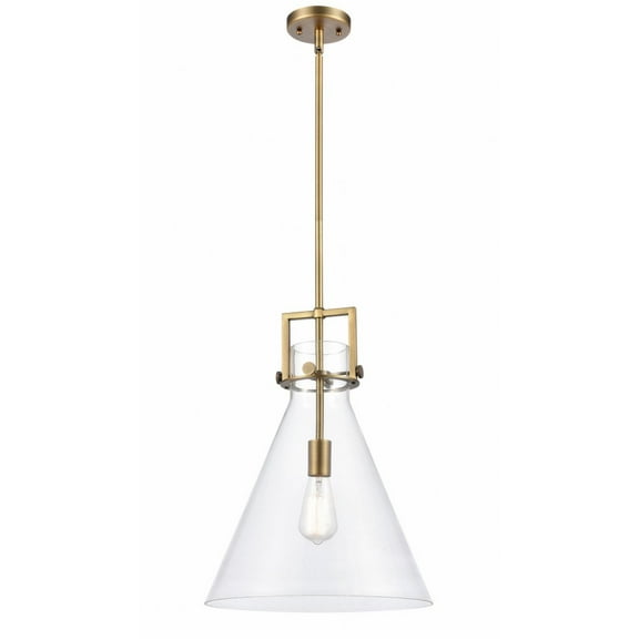 Innovations Lighting Newton Cone - 1 Light 14" Stem Hung Pendant Clear/Brushed Brass