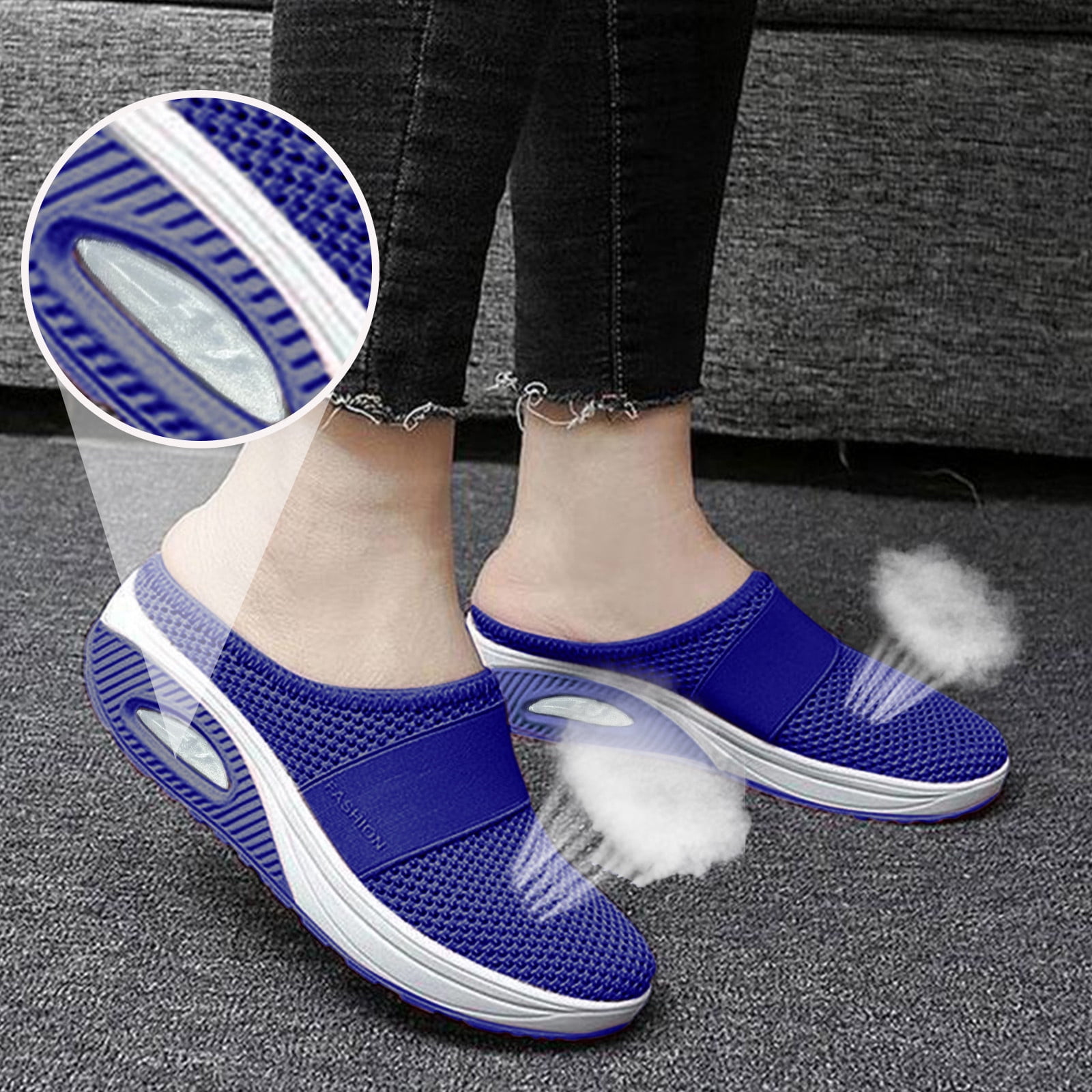 Hessimy Womens Canvas Sneakers Shoes Slip On Mules Slippers Low Top Backless Casual Sneakers for Walking(Blue,9)