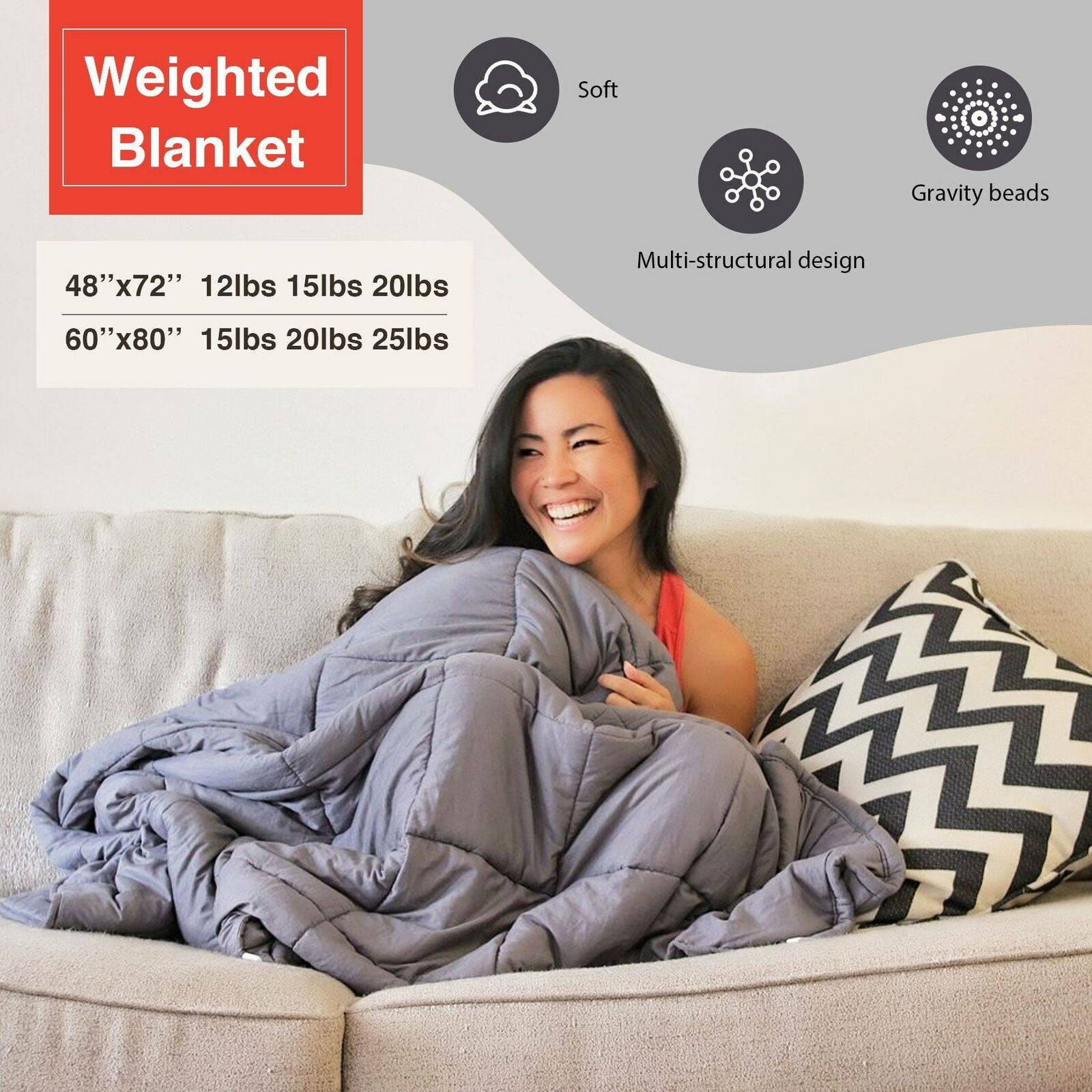 Weighted Blanket Twin Size Reduce Stress Promote Deep Sleep 48" x 72" 20lb
