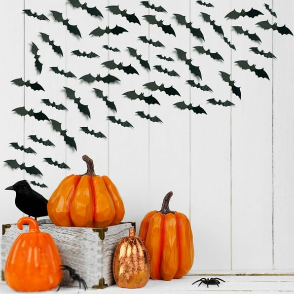 RKSTN Halloween Decorations 56PC Halloween Bats Decoration For Home Decor DIY Wall Decal Bathroom Indoor Hallowmas Party Supplies ,4 Different Sizes Realistic PVC Scary Black Sticker Halloween Decor