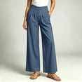 thumbnail image 2 of VBVC Women's High Waisted Cotton Linen Pants , Wide Leg Work Business Trousers For Women , Ladies' Button Detail Pleated Pants with Pockets,Dark Blue,S-XL, 2 of 7