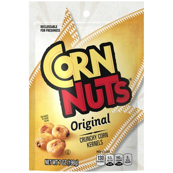 CORN NUTS Original Crunchy Corn Kernels Flavored Nuts Snack, Ready-to-Eat, Shelf-Stable, 7 oz Resealable Plastic Bag