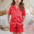thumbnail image 4 of OGLCCG Girls Silk Satin Pajama Set 2 Piece Short Sleeve Button Down Pjs Top and Short Sets Soft Sleepwear Nightwear for Teens Girls 5-15 Years, 4 of 6