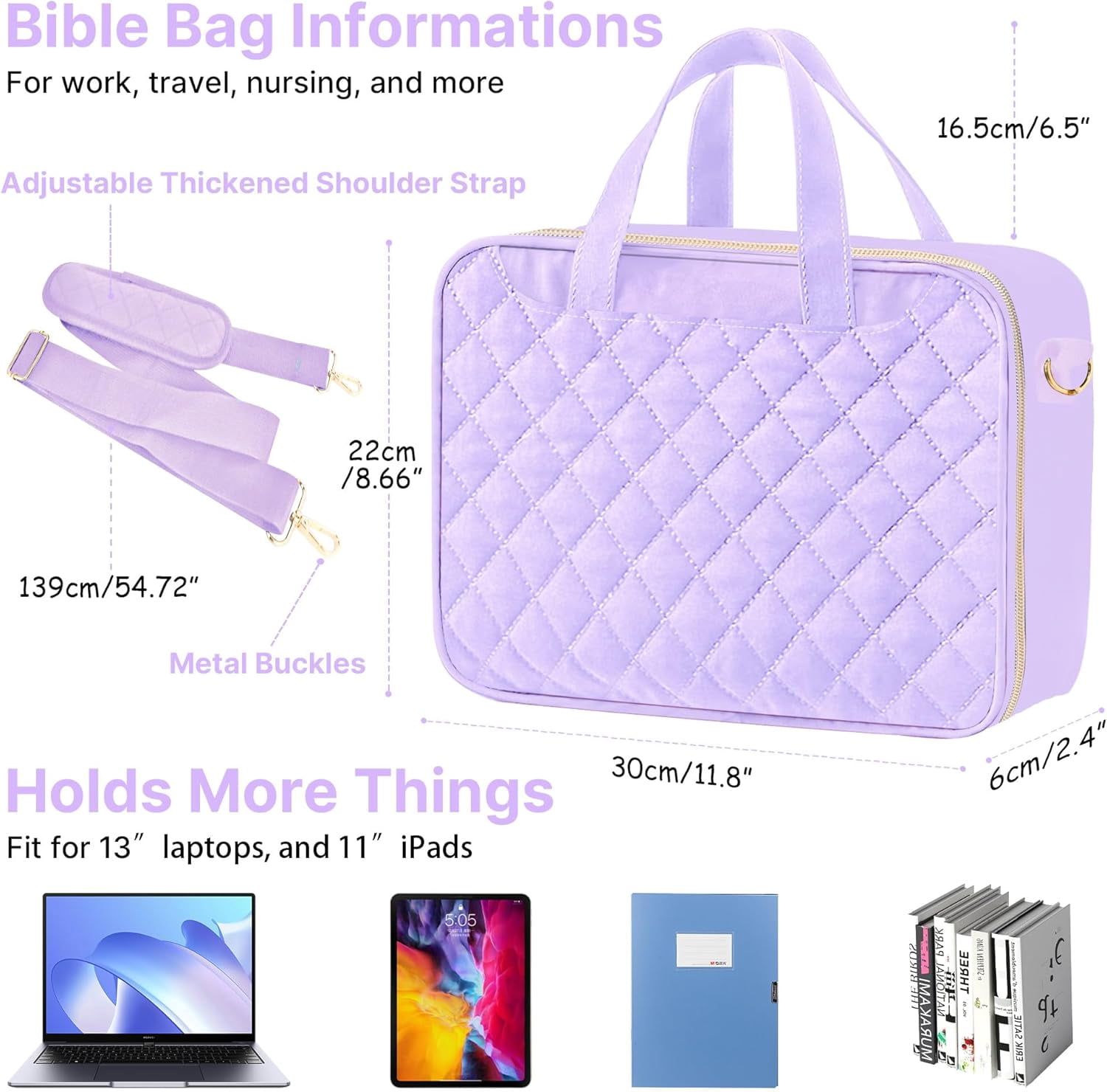 Bible Cover Case for Women, Large Bible Bag with Shoulder Strap and Handle, Bible Study Supplies Journaling Kit, Bible Highlighters and Pens No Bleed Tabs Notebook Cross Clips (Light Blue)