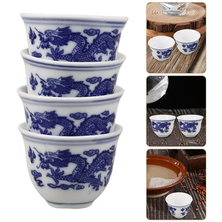 Niceauty Ceramic Chinese Tea Cups Blue and White 4Pcs 2In