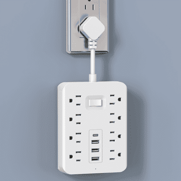 Lefree Surge Protector Power Strip - 8 Outlets with 4 USB (1 USB C 15W) Charging Ports Extension Cord, Flat Plug Wall Mount Desk USB Charging Station for Home Office，white