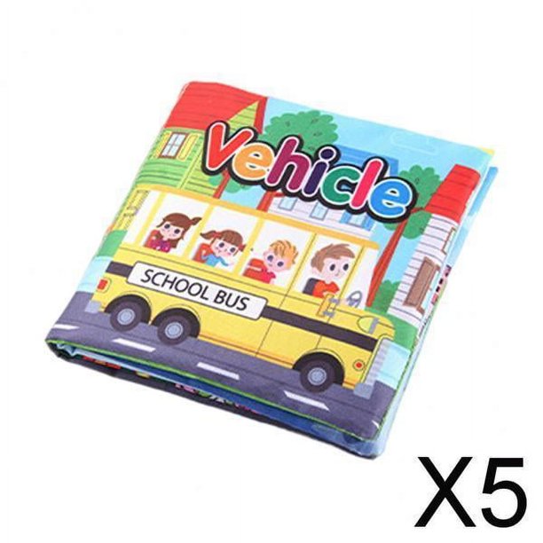 5x Dibujos Animados Primeros Libros Blandos Cochecito Y Cochecito Juguetes Juguetes de Educación Temprana Rustle Sound Libros de Tela Suave para 5 piezas