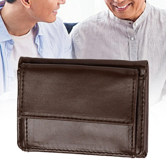 Cartera para hombre, organizador de efectivo, de cuero PU, práctica cartera triple, titular de la identificación para marido, novio, viaje, cumpleaños Café