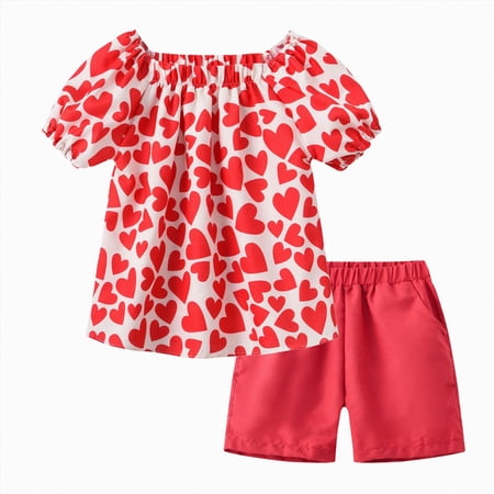 Zshosam Girls Summer Clothes Girls Summer Outfits Casual Lounge Set Short Sleeve T Shirt and Elastic Waist Shorts 2 Piece Clothing Sets Size 2T 3T (Red 2-3 Years)