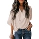 thumbnail image 1 of Tops fruncidos para mujer, cuello en V, manga corta de murciélago, blusa informal holgada de Color puro para fiesta, oficina y viajes, 1 of 5