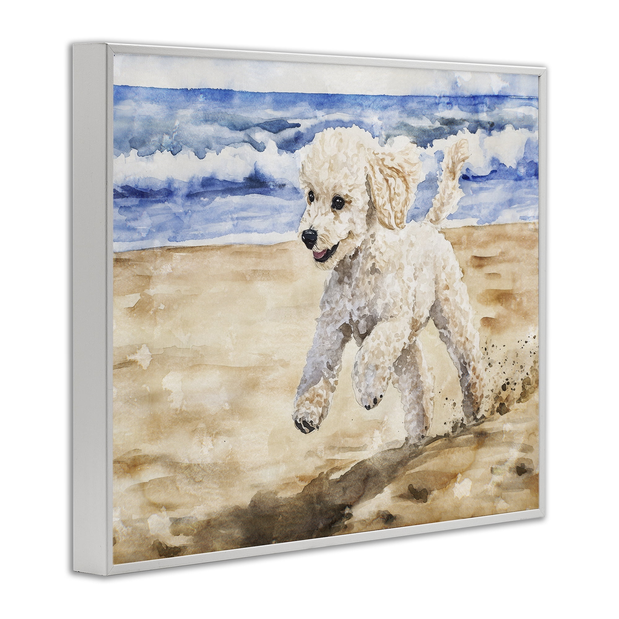 Stupell Industries Poodle's Journey on Beach White Framed Giclee Art, design by Svetlana Aleynikova