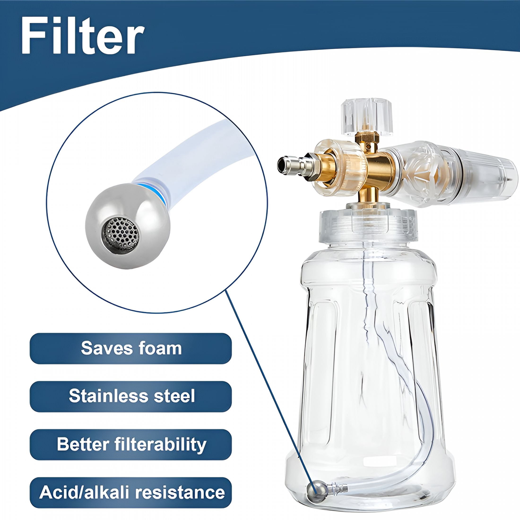 CURYMAY Foam Cannon for Pressure Washer, Snow Clear Foam Cannon for Car Wash, Stainless Steel Filter, Adjustable Nozzle with Quick Connect, Additional 1.1 mm Orifice Nozzle