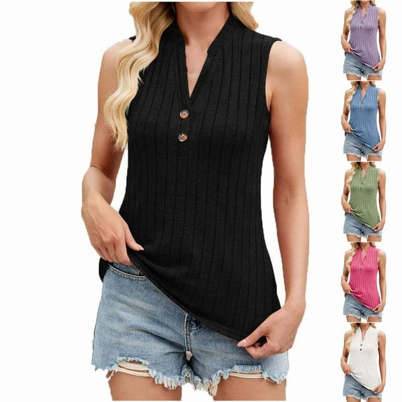 Tunic Tank Tops for Women Women's Casual Spring And Summer Leisure V-neck Solid Color Striped Pullover Green M